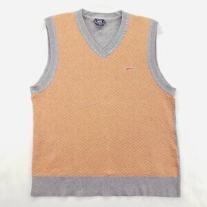 Le Tigre Sweater Vest Men XL Gray Yellow Herringbone 100% Cotton V-Neck Pullover